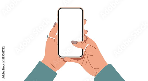 Modern Mobile Phone Held By Two Hands with Blank Screen for Content