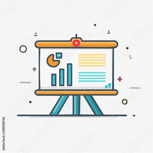 Presentation display on easel with charts and graphs in a professional setting