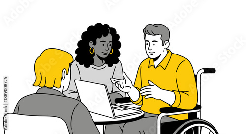 Diverse Team Collaborating on Laptop in Modern, Inclusion and Teamwork