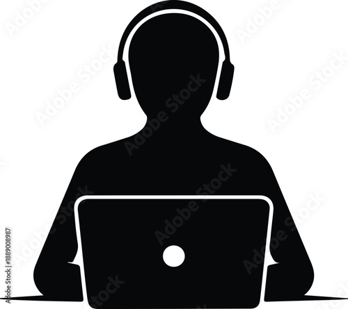 Isolated person wearing headphones using laptop computer illustration vector