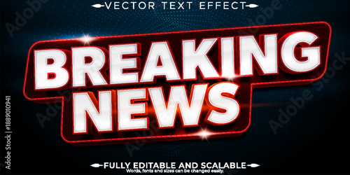 Breaking news editable text effect, editable news and urgent text style
