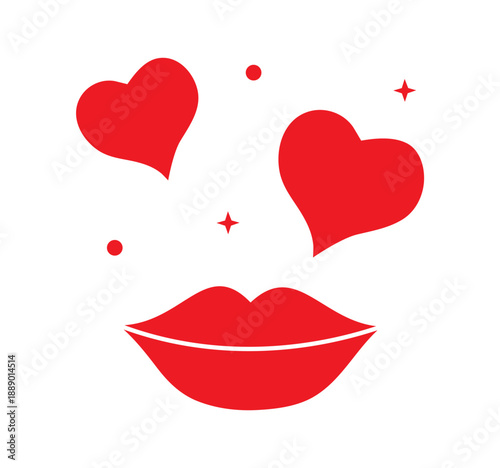  Love Kiss Icon with Hearts – Romantic Lips Vector Illustration