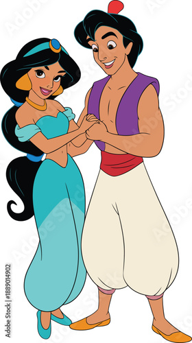 Prince Ali and Princess Jasmine in romantic dance pose