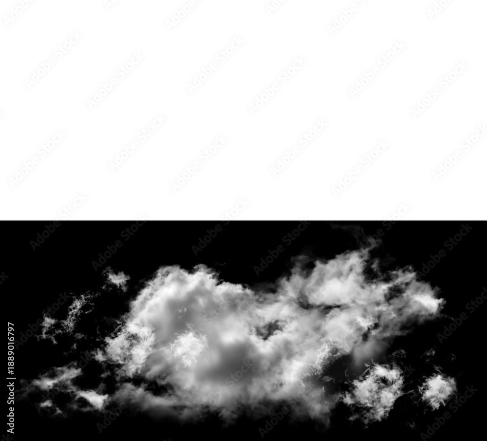 Naklejka premium Set of five realistic white clouds with different shapes isolated on transparency background, black mask for design and illustration