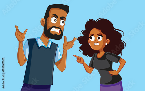 Angry Married Couple in an Argument Vector Illustration. Husband and wife yelling at each other creating conflict and pain
