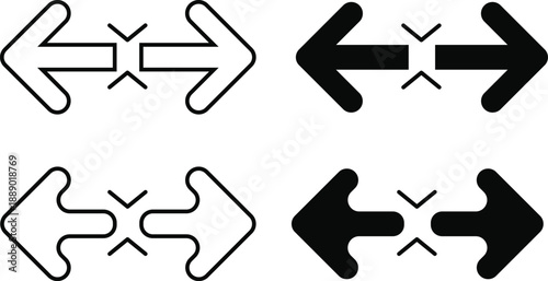 Left and Right Expand Collapse Arrow Navigation Icon Set for Website Menu and Mobile Interface vector