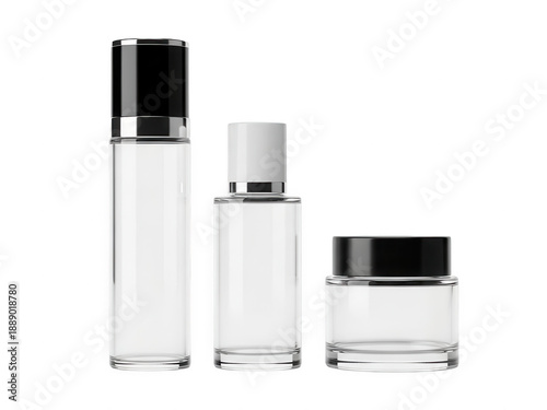 Modern cosmetic bottles and jars set - skincare products display