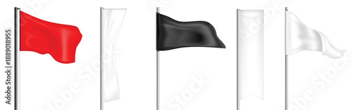 White national flag on pole isolated realistic fabric rendering vector