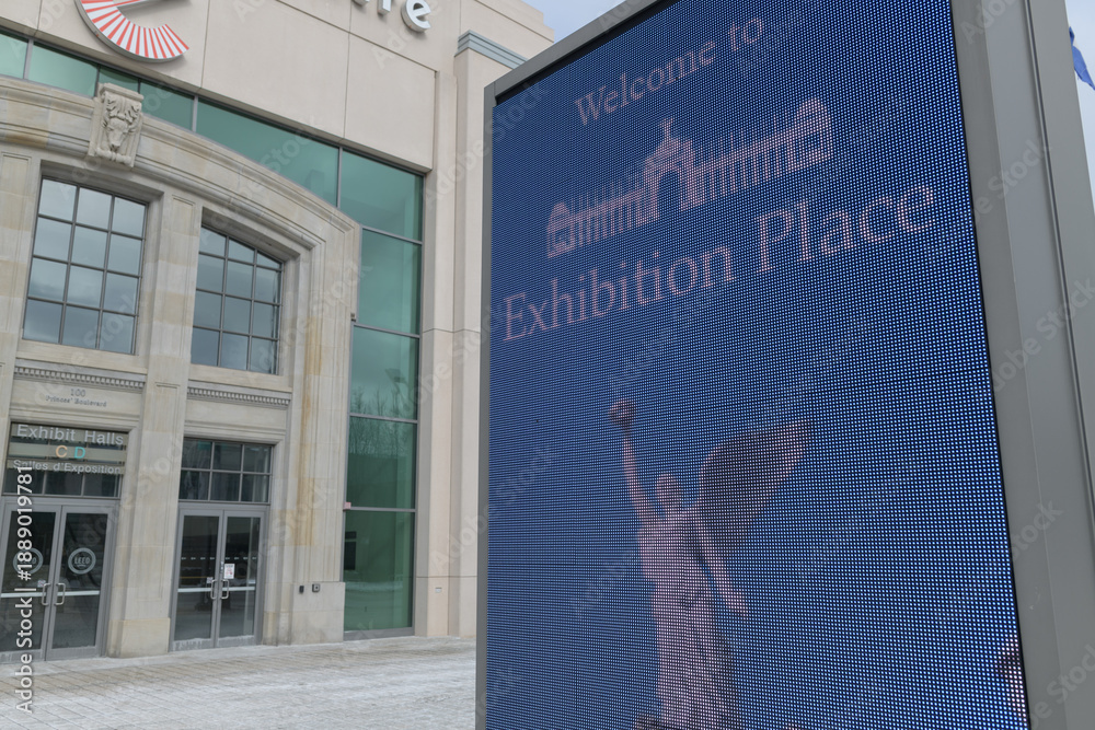 Fototapeta premium LED sign board at Exhibition Place (with one entrance to the Enercare Building or National Trade Centre), Toronto
