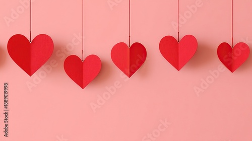 Valentine's Day red paper heart flat background, with space for text, romantic greeting card template vector illustration, suitable for holiday celebration concepts