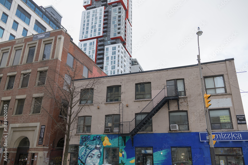 Fototapeta premium view of Mizzica Gelateria & Cafe from John St (ice cream shop located at 307 Queen St W), Toronto