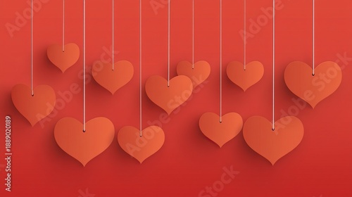 Valentine's Day red paper heart flat background, with space for text, romantic greeting card template vector illustration, suitable for holiday celebration concepts