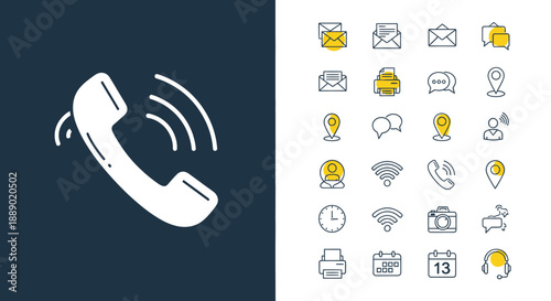 Collection of Modern Outline Icons for Communication and Technology Symbols
