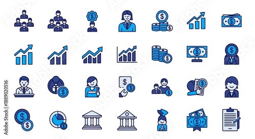 Diverse Collection of Modern Business and Finance Icons Vector Set
