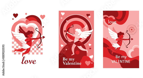 Cupid with Bow and Arrow, Valentine's Day Graphics and Romantic Symbols