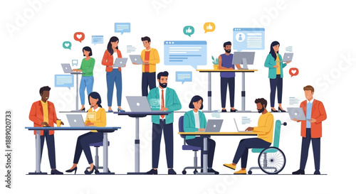 Wallpaper Mural Diverse Business Team Collaborating Remotely with Laptops and Digital Devices Torontodigital.ca