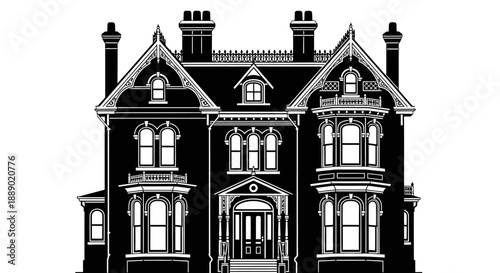 Classic Victorian House Silhouette Vector Graphic - Timeless Architecture