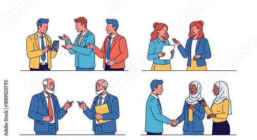 Diverse business people collaborating and meeting in professional settings