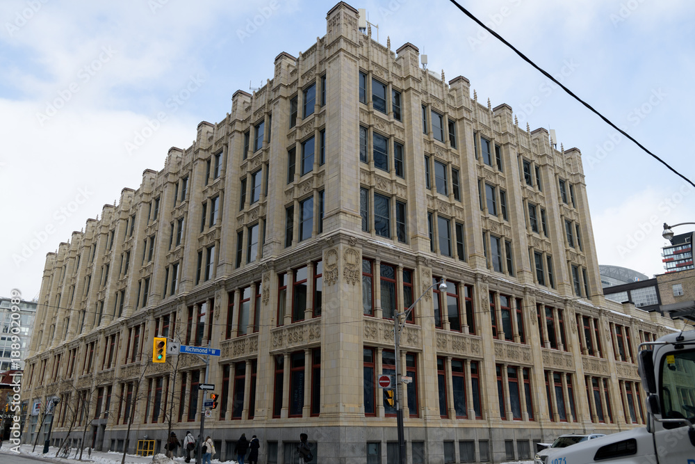 Fototapeta premium 299 Queen St W, designed by by Burke, Horwood & White in 1913, in Neo-Gothic style (Methodist Book and Publishing House, Ryerson Press, City-CHUM, Bell Media), Toronto