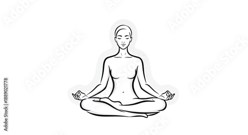Minimalist Line Art Vector Illustration of Woman Meditating in Lotus Pose Isolated on White Background