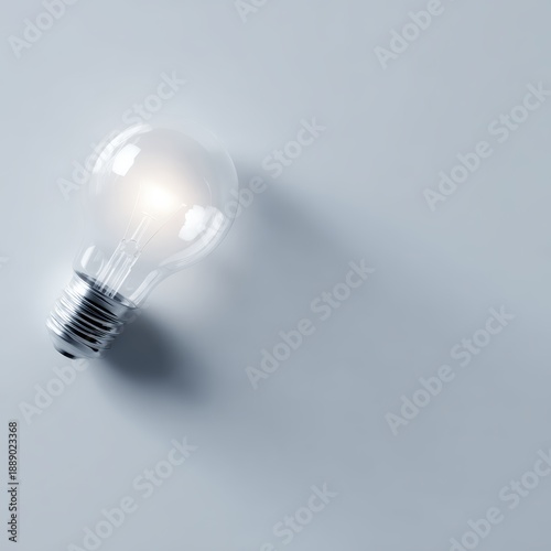 Minimal flat lay with glowing light bulb and abstract tech icons, clarifying complex ideas and innovation strategy concept, soft shadow, copy space