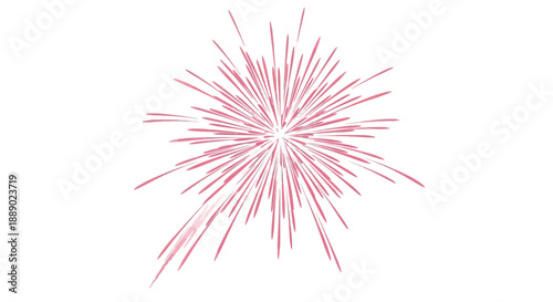 Exploding Pink Firework Burst with Delicate Streaks, Isolated on White Background