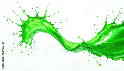 Bright green liquid splash with droplets green splash