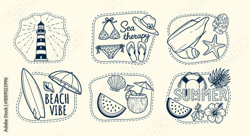 Nautical and Summer Beach Vibes Vector Illustrations Set