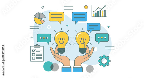 Innovative Ideas and Business Growth Concept with Lightbulbs and Charts