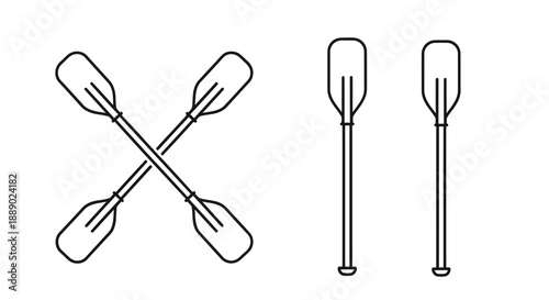 Line art illustration of crossed and single paddles depicting outdoor recreation