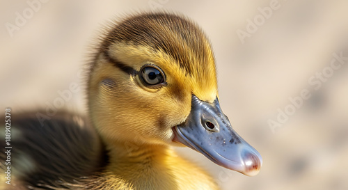 Closeup Duckling Portrait Yellow Feathers
