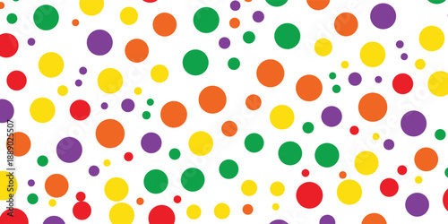 Bright birthday polka dot seamless pattern. Colorful repeated round confetti background. Cute dotted wallpaper for Easter wrapping paper, birthday decoration design, kid bday nursery decor