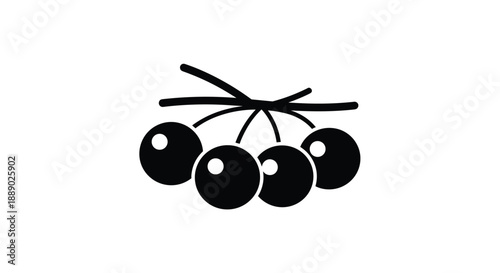 Minimalist black silhouette of berries on thin branches isolated on a white background for modern nature icons and simple patterns.