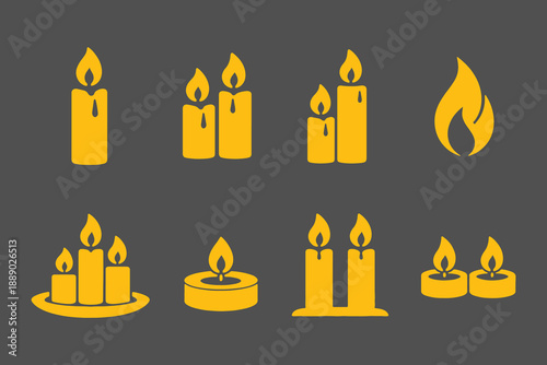 Collection of illuminated candles in various arrangements and designs suitable for decoration and celebration