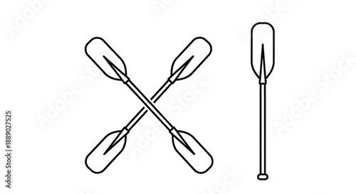 Simple illustration of two crossed kayak paddles and a single pole
