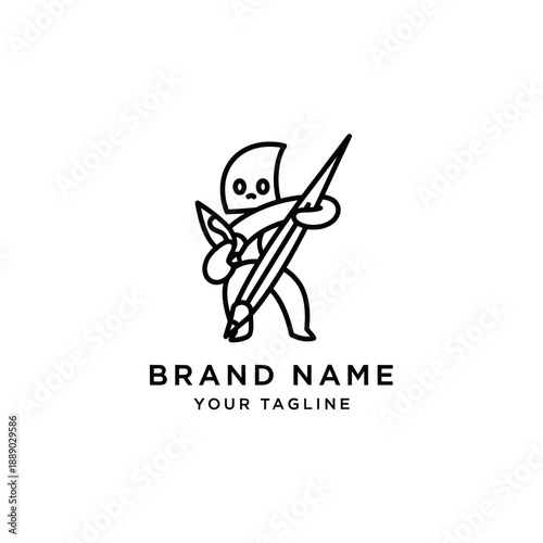 Simple Line Art Knight Logo Design.