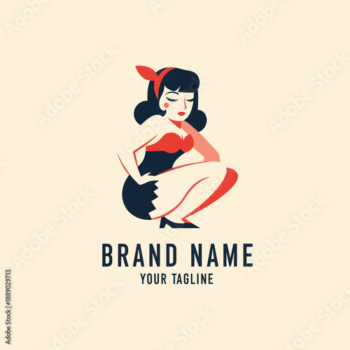 Retro Pinup Girl Illustration with Red Headband.