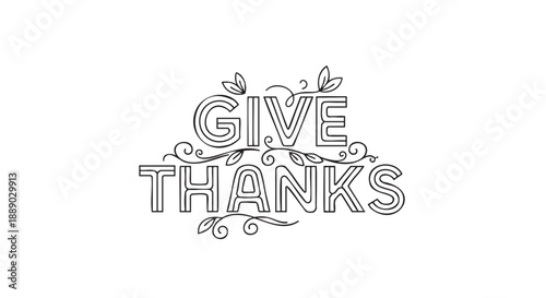Hand drawn give thanks lettering with autumn leaves decoration