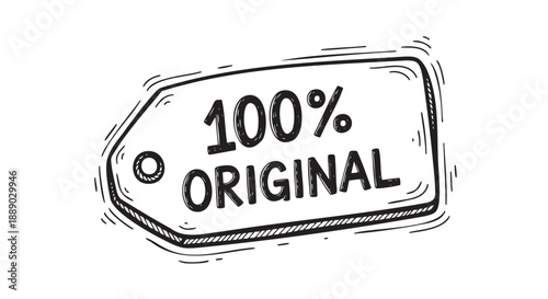 Hand drawn hundred percent original authenticity badge illustration
