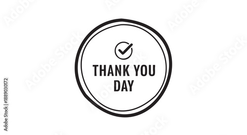 Hand drawn thank you day circular badge with checkmark design