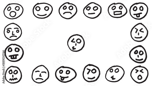 Emoticons Expression Set Emoji Faces Pack Different Moods Icons Graphic Collection Doodle Style Vector Illustration Symbols Signs Emotions