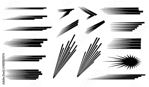 Black speed lines vector set for dynamic motion effects in comics and cartoons