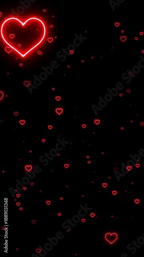 Flying Red Neon Hearts Romantic Love Background Loop | Ultra HD 4k