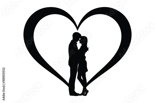 Silhouette couple embracing inside large heart shape 1