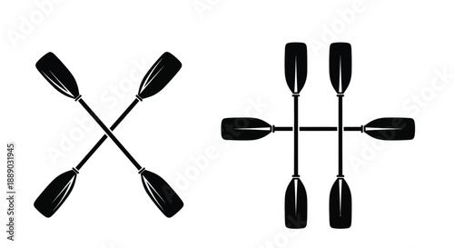 Simple black and white illustration of three canoe or kayak paddles