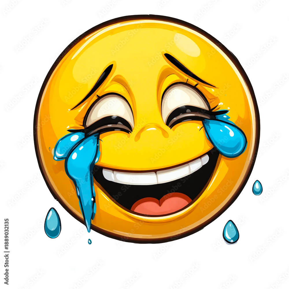 Fototapeta premium Laughing emoji face with tears of joy funny cartoon emoticon icon isolated on white background