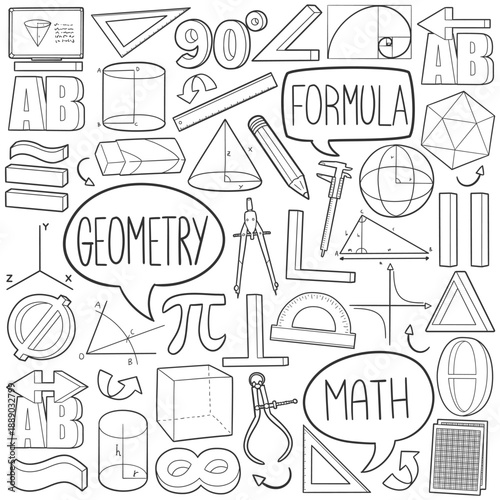 Set of vector hand drawn doodles for geometry icons.
