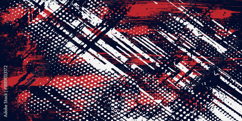 Red halftone dots blue color pattern gradient grunge texture background. Dot pop art comic sport style vector illustration