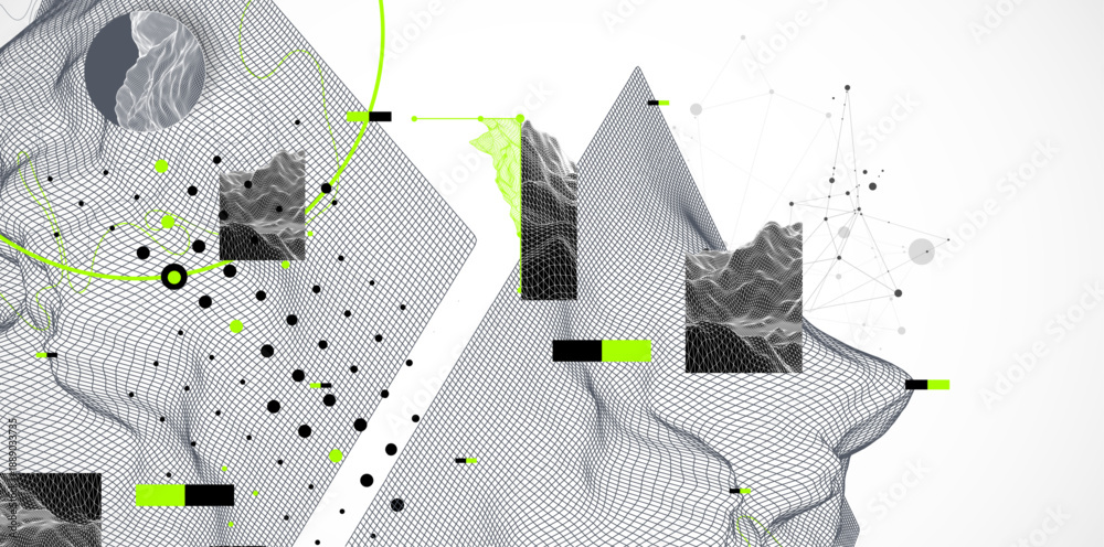 Fototapeta premium Abstract wireframe mountain background. Modern science or technology art elements. Surface illustration.
