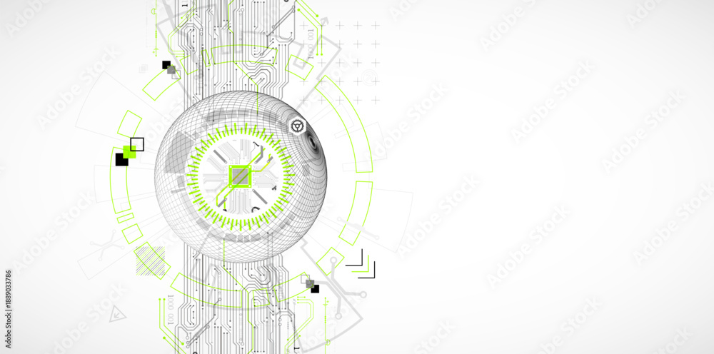 Obraz premium Abstract image of a computer chip in the middle of a wireframe sphere. Vector